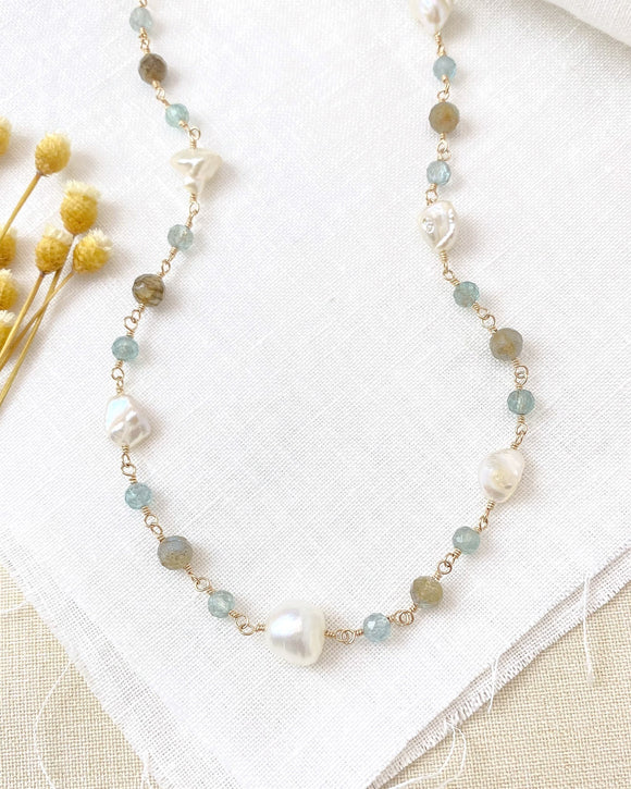 Pearl and Apatite Beaded Necklace - Marshcreekjewelry