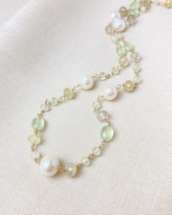 Pearl and Prehnite Beaded Necklace - Marshcreekjewelry