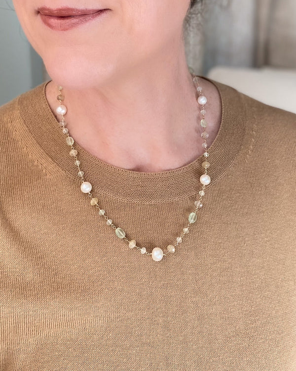 Pearl and Prehnite Beaded Necklace - Marshcreekjewelry