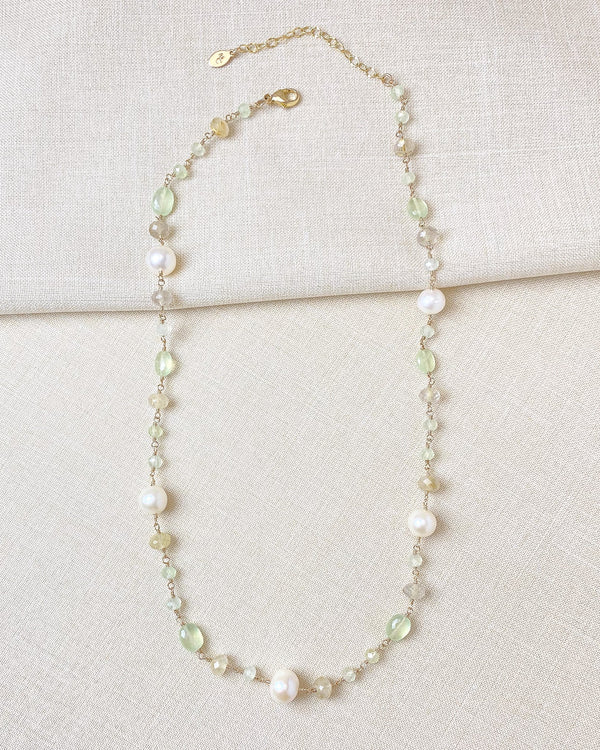 Pearl and Prehnite Beaded Necklace - Marshcreekjewelry