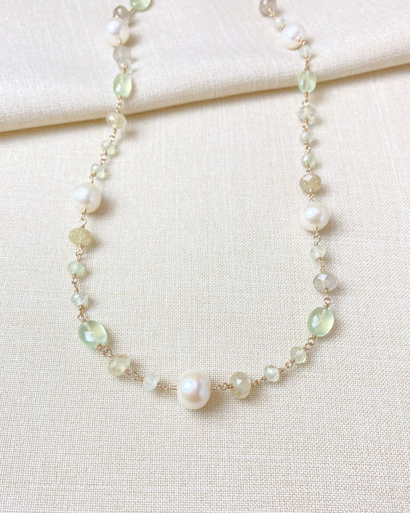 Pearl and Prehnite Beaded Necklace - Marshcreekjewelry