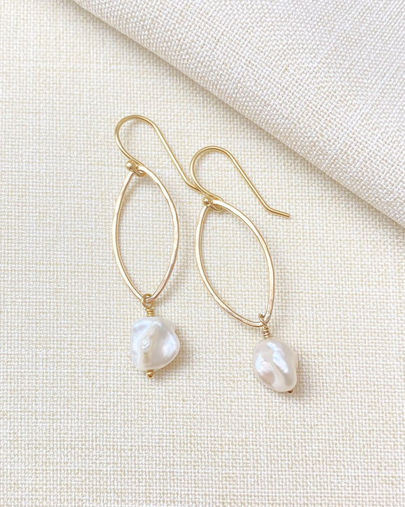 Pearl Open Marquise Link Earrings - Marshcreekjewelry