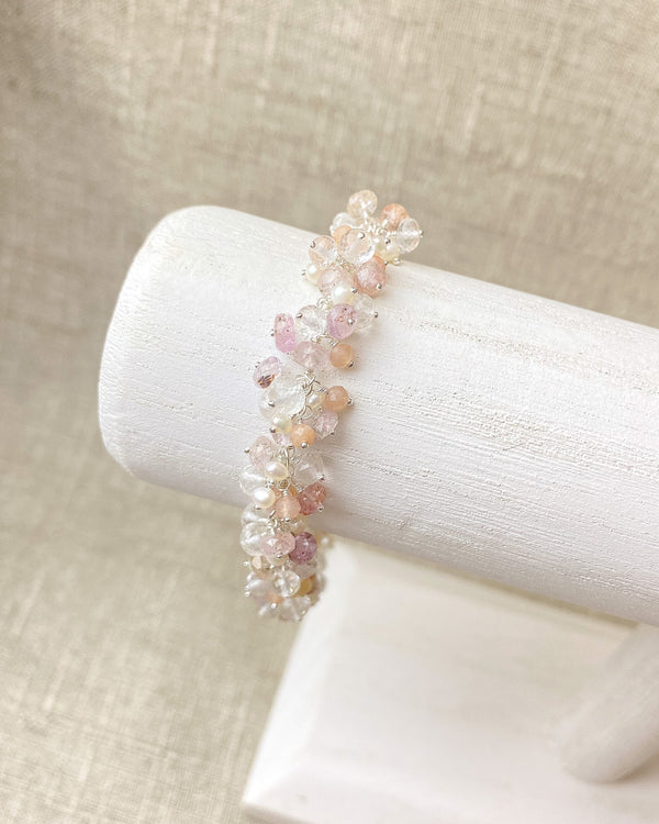 Pink Topaz and Pearl Cluster Bracelet - Marshcreekjewelry