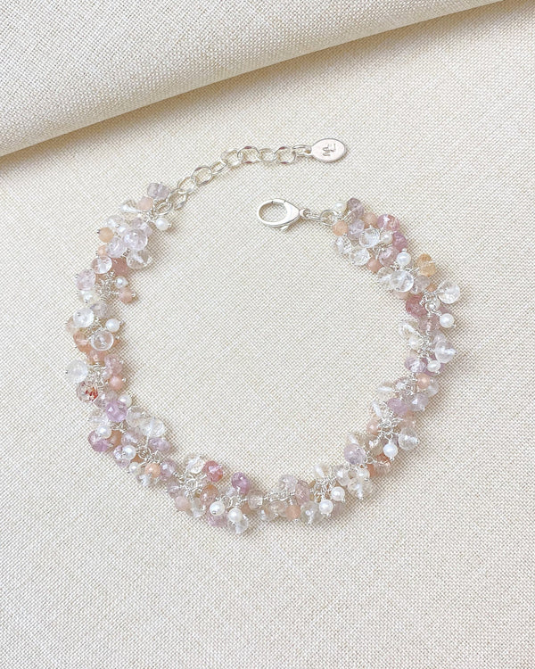 Pink Topaz and Pearl Cluster Bracelet - Marshcreekjewelry