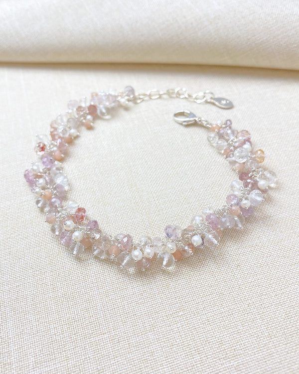 Pink Topaz and Pearl Cluster Bracelet - Marshcreekjewelry