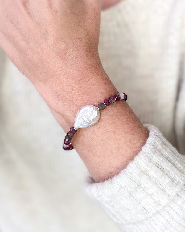 Rubellite Tourmaline and Pearl Bracelet - Marshcreekjewelry