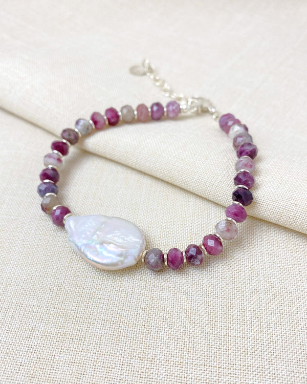 Rubellite Tourmaline and Pearl Bracelet - Marshcreekjewelry