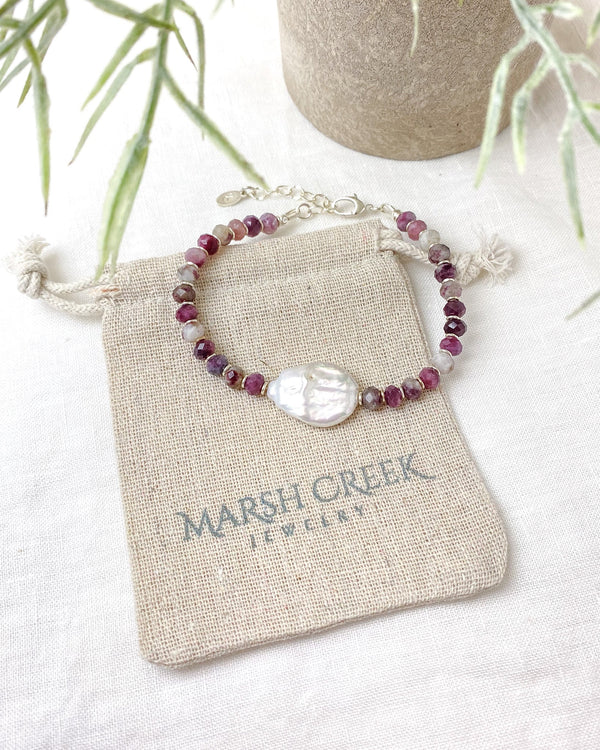 Rubellite Tourmaline and Pearl Bracelet - Marshcreekjewelry