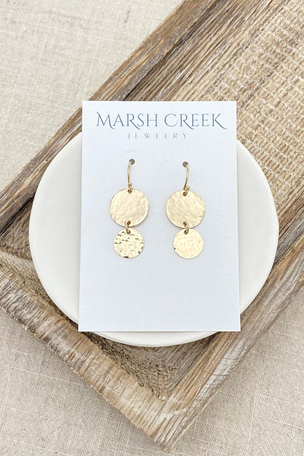 Sunbury Gold Hammered Double Disc Drop Earrings - Marshcreekjewelry