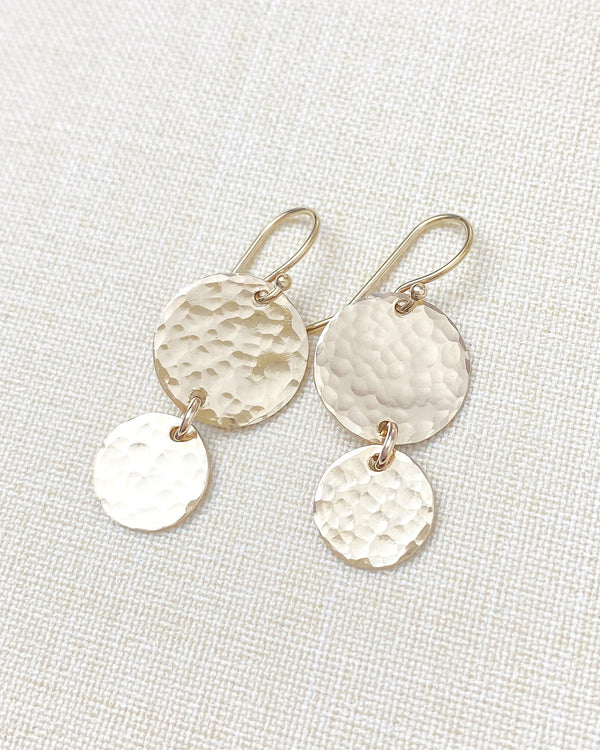 Sunbury Gold Hammered Double Disc Drop Earrings - Marshcreekjewelry