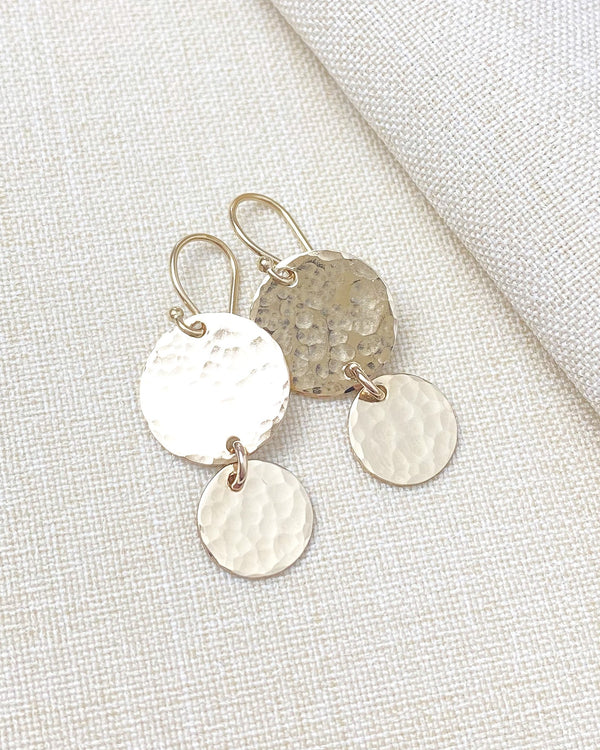 Sunbury Gold Hammered Double Disc Drop Earrings - Marshcreekjewelry